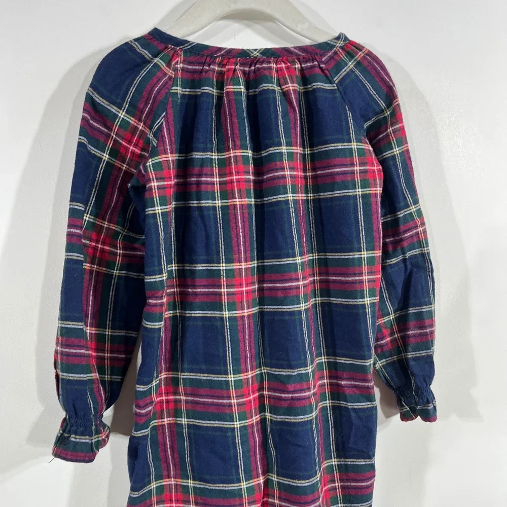 Petite Plume Girls Navy Red Tartan Plaid Flannel Sleep Dress Nightgown Size 3